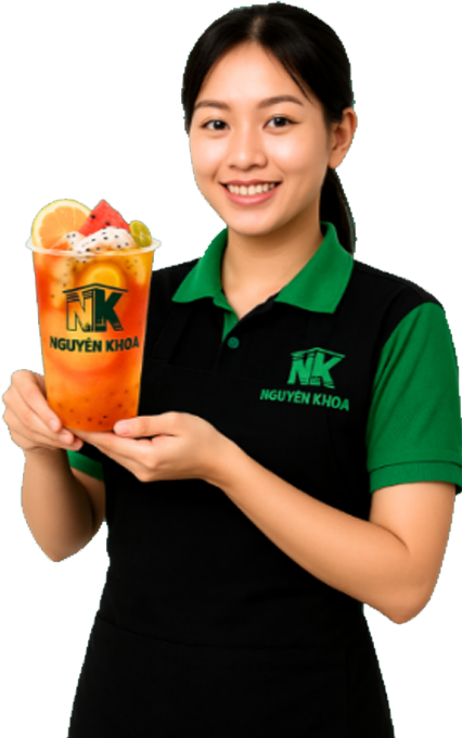 Học viên với ly nước NK